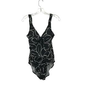 Trimshaper One Piece Swimsuit Size 14 Woman’s Black Floral Ruched VNeck Wireless